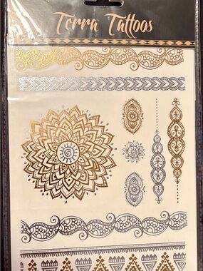Metallic Gold & Silver Temporary Tattoos (6 Sheets & Waterproof)